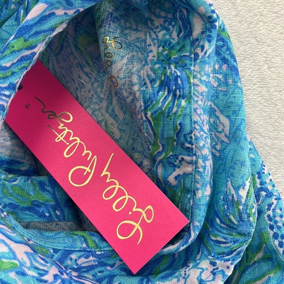 NWT Lilly Pulitzer XS Sea View Cover Up 100% Lagoon‎ Linen Long Sleeve Cover Up - Picture 8 of 9